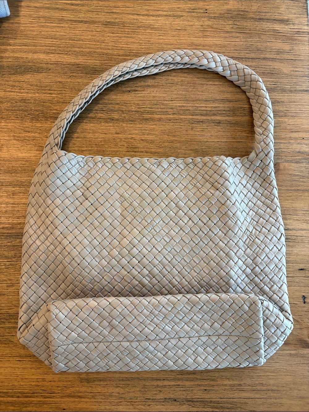 Woven Shoulder Tote in Taupe Braided Leather